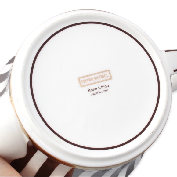 Henri Bendel Striped Teapot Brown White & Gold Bone China Centennial Stripe - Picture 3 of 9